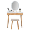 Modern Dressing Table Stool Set Makeup Mirror with LED Lights Wooden 2 Drawers