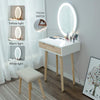 Dressing Vanity Makeup Table Set Cushioned Stool Drawer with LED Lighted Mirror