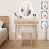 Dressing Vanity Makeup Table Set Cushioned Stool Drawer with LED Lighted Mirror