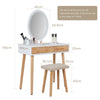 Dressing Table Set with 3-Mode LED Light Mirror Stool Vanity Wood Makeup Desk