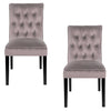 2X High Back Velvet Fabric Buttoned Back Dining Chairs Soft Side Chair Wood Legs