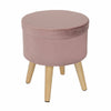 Ottoman Footstool with Storage Round Footrest Seat Stool Home Velvet Wooden Legs