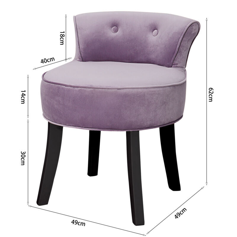 Velvet Makeup Vanity Stool Chair Padded Seat w/ Wooden Legs Dressing Table Stool