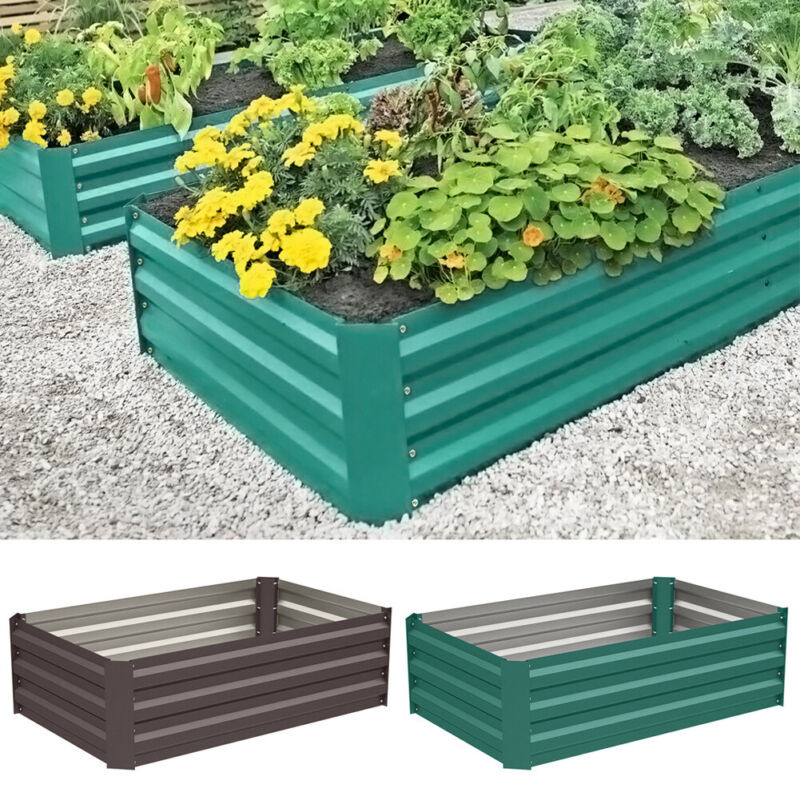 Galvanized Steel Raised Garden Bed Metal Patio Backyard Flower Vegetable Planter