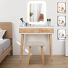 Dressing Vanity Makeup Table Set Cushioned Stool Drawer with LED Lighted Mirror