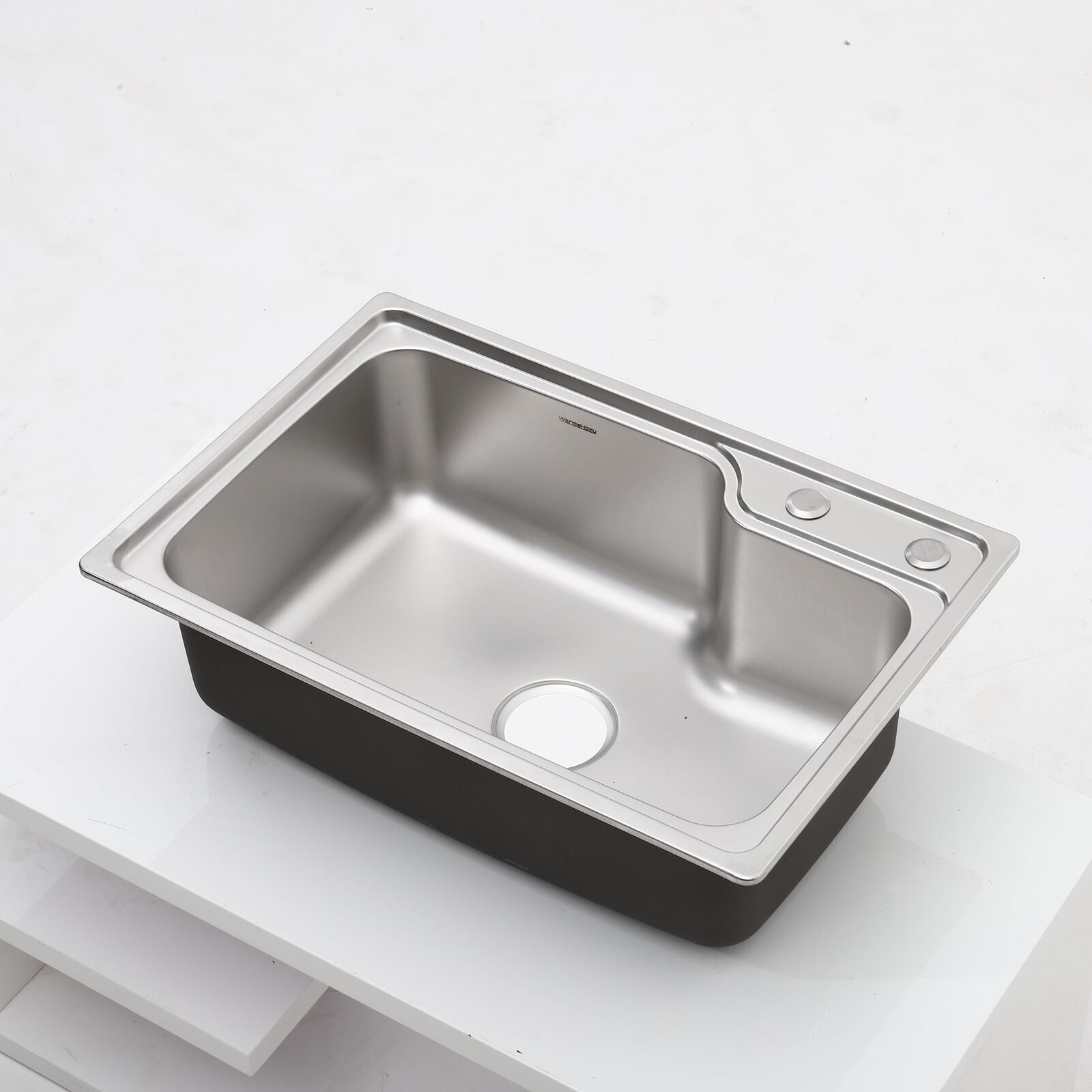Modern Kitchen Square Stainless Steel Sink Inset Single Bowl +Drainer Waste Pipe