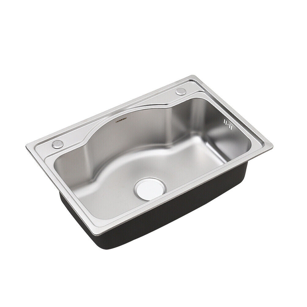 Modern Kitchen Square Stainless Steel Sink Inset Single Bowl +Drainer Waste Pipe