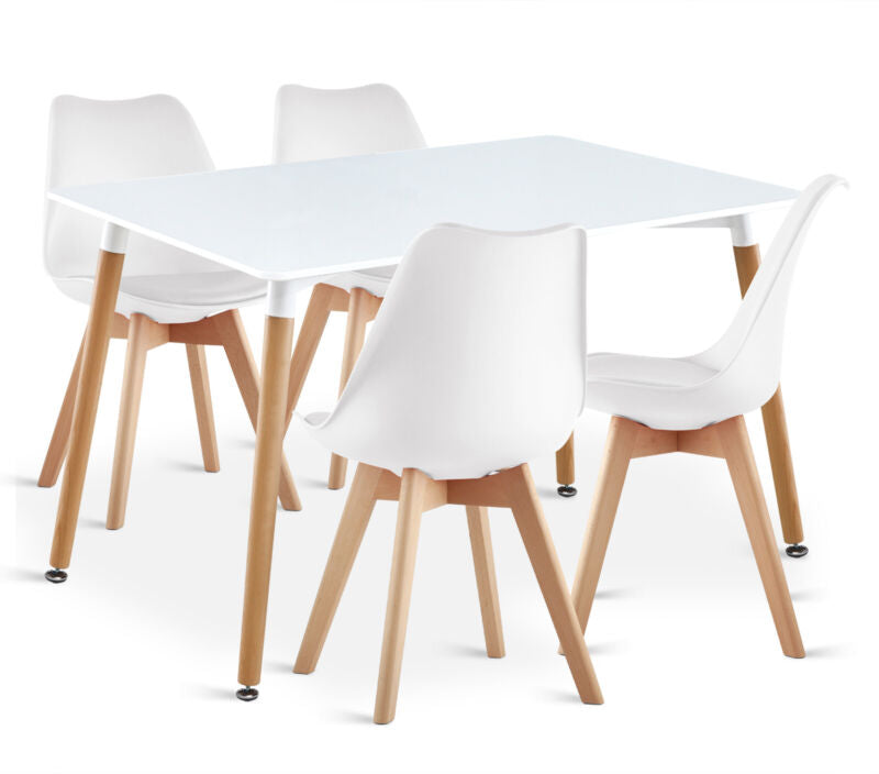 Dining Table and Chairs 4 Set Wooden legs Retro Dining Room Chair Grey Kitchen