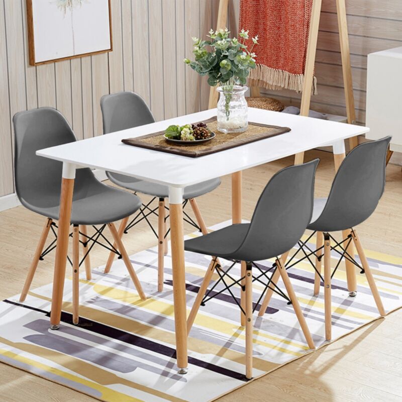 Dining Table and Chairs 4 6 Set Wooden legs Retro dining Room Chair Grey Kitchen