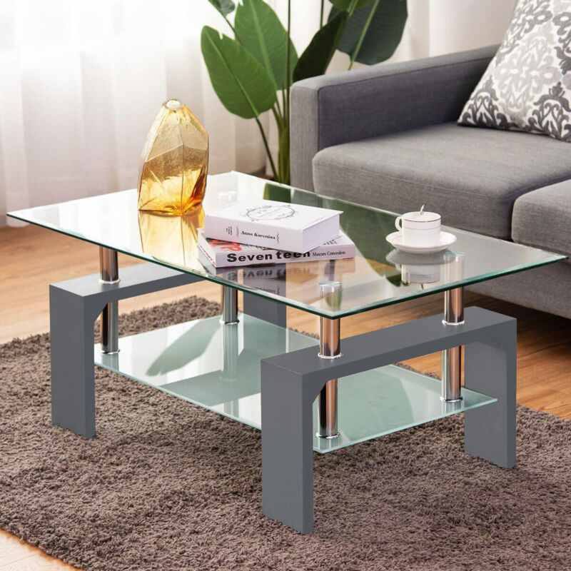 Glass Coffee Table With Storage Modern Living Room Furniture Tea Coffee Table
