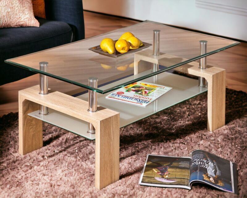 Glass Coffee Table With Storage Modern Living Room Furniture Tea Coffee Table
