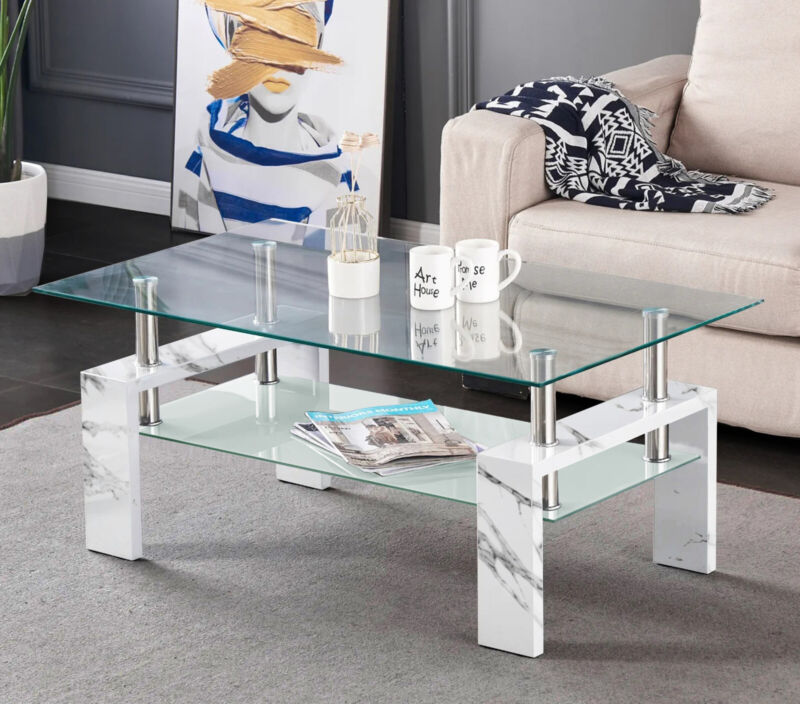 Glass Coffee Table With Storage Modern Living Room Furniture Tea Coffee Table