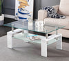 Rectangle Glass Coffee Table With Storage Shelf Modern Living Room Furniture