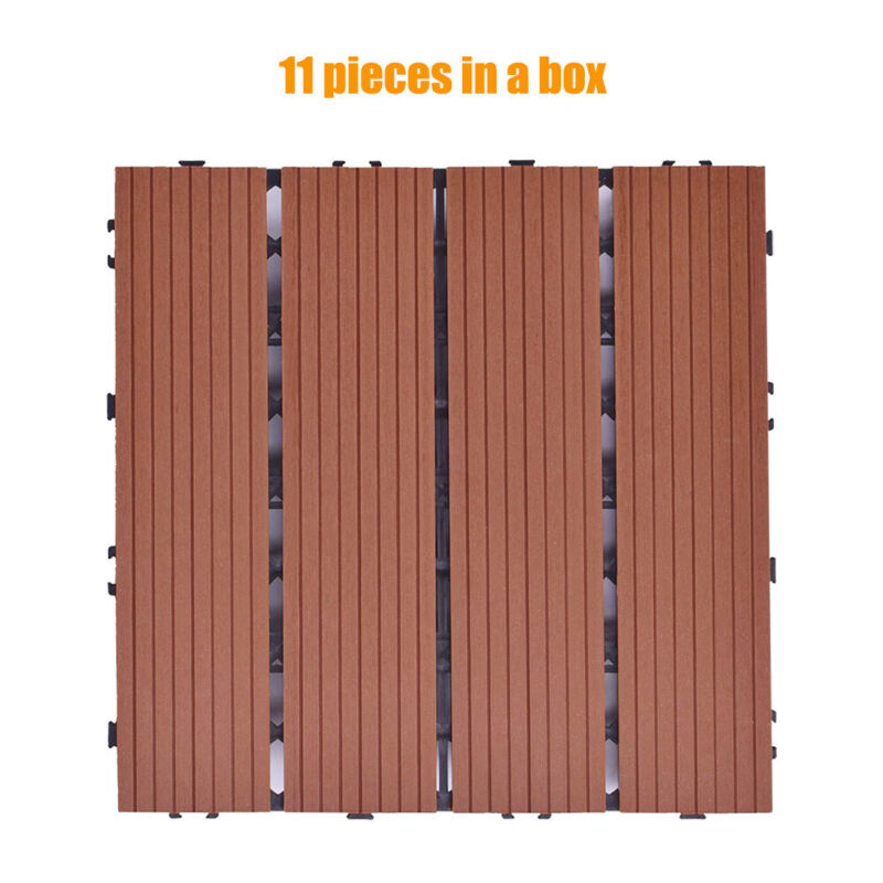 11PC WPC Decking Tiles Garden Patio Balcony Interlocking Composite Decking Floor