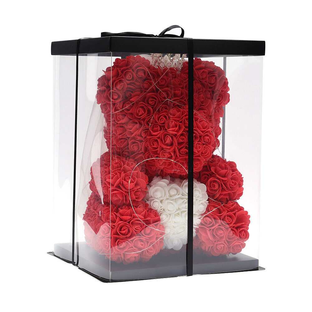 Wedding Foam Rose Flower Bear LED Light Up Floral Teddy with Box Valentine Gift