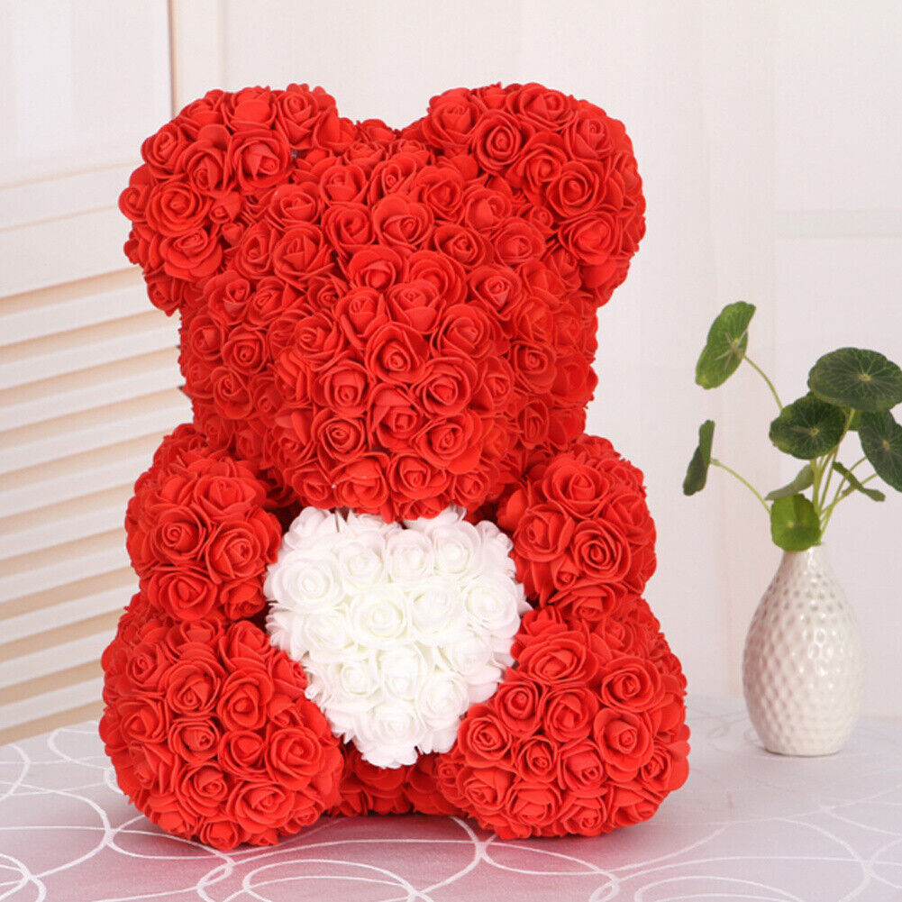 Rose Bear 25cm 40cm Foam Flower Teddy Christmas Valentine Birthday Gift + Box