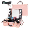 Lockable Makeup Case LED Lighted Table Desk Vanity Mirror 2-Tier Tray Carrying