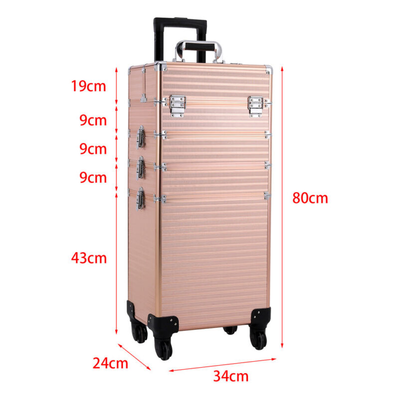 Portable Large 4 in 1 Make-up Case Storage Box Trolley Beauty Cosmetics Suitcase