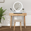 Dressing Vanity Makeup Table Set Cushioned Stool Drawer with LED Lighted Mirror
