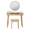 Modern Dressing Table Stool Set Makeup Mirror with LED Lights Wooden 2 Drawers