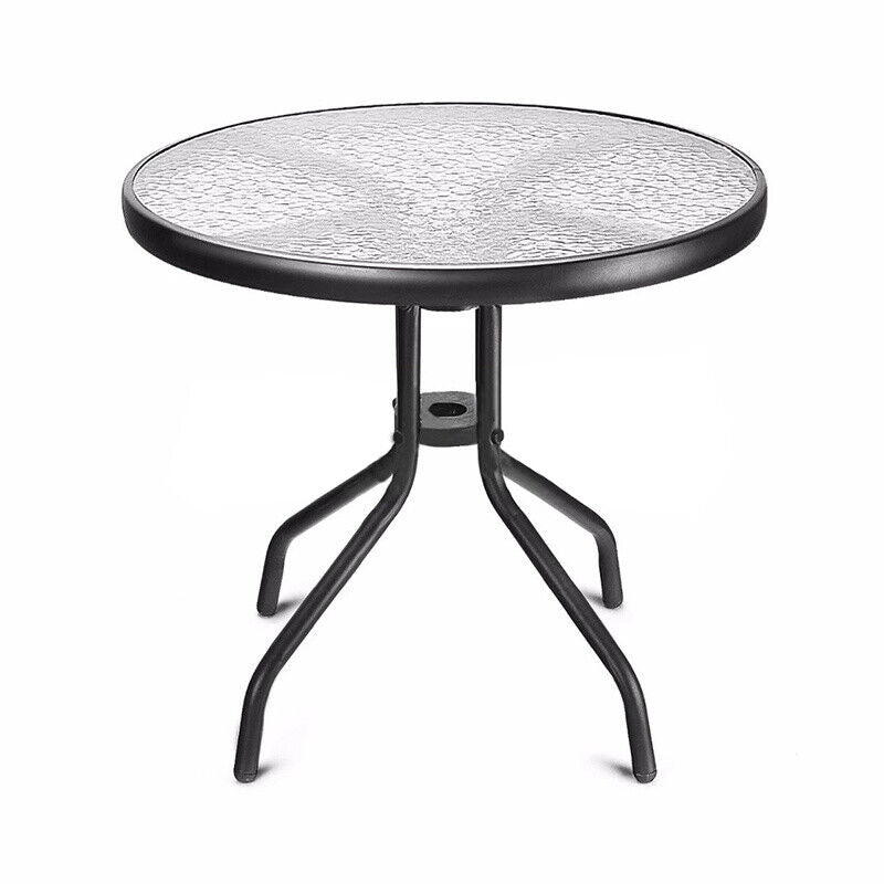 Outdoor Dining Table Garden Patio Bistro Cafe Tempered Glass Top Table Metal Leg