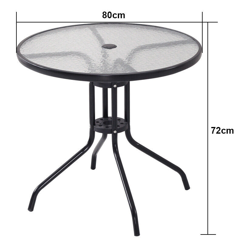 Outdoor Dining Table Garden Patio Bistro Cafe Tempered Glass Top Table Metal Leg