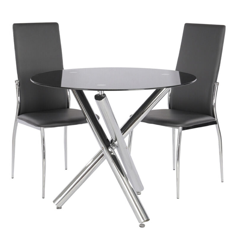 Kitchen Dining Table Chairs Modern Leisure Black Glass Unit Bar Metal Legs BPZH9