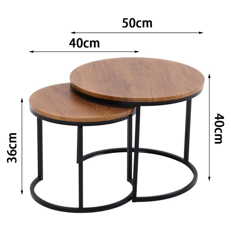 2/3 Nesting Tables Round Nest of Table Set Metal Frame Rustic Wood Tabletop Unit
