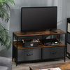 TV Cabinet, TV Console Unit W/ Foldable Linen Drawers, TV Stand for Living Room