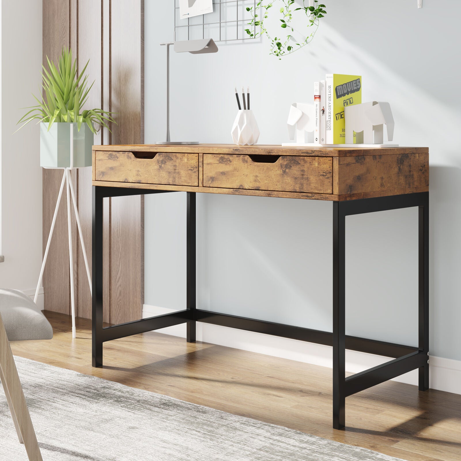 Writing desk deals with storage drawers