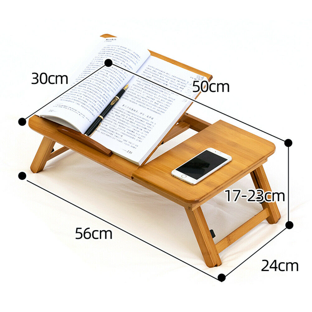 64cm Bamboo Wood Serving Breakfast Lap Tray Table Mate Bed Tray With Folding Leg