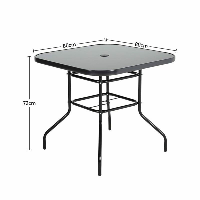 Tempered Glass Top Table Garden Dining Table Outdoor Patio Bistro Umbrella Hole