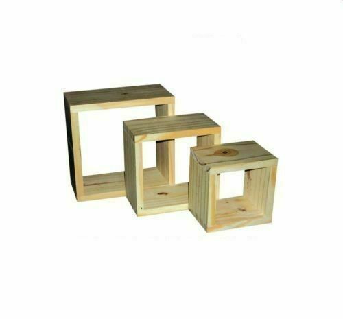 WOODEN WALL FLOATING CUBE BOX SHELF SHELVES UNIT DISPLAY WALLS STORAGE SHELF