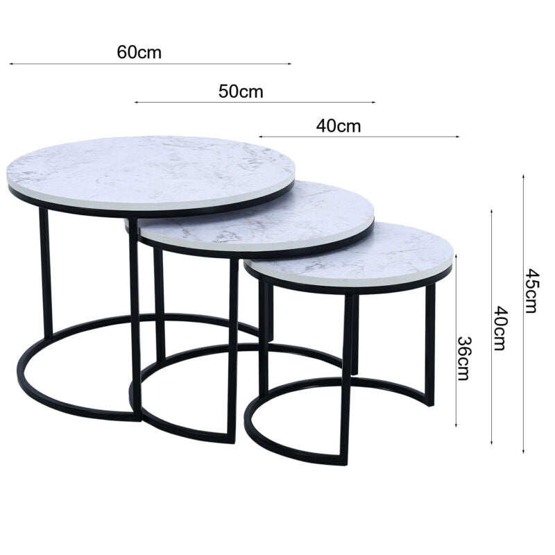 Nesting Coffee Table Set of 2 3 End Table Stacking Side Table Wood/Marble Effect