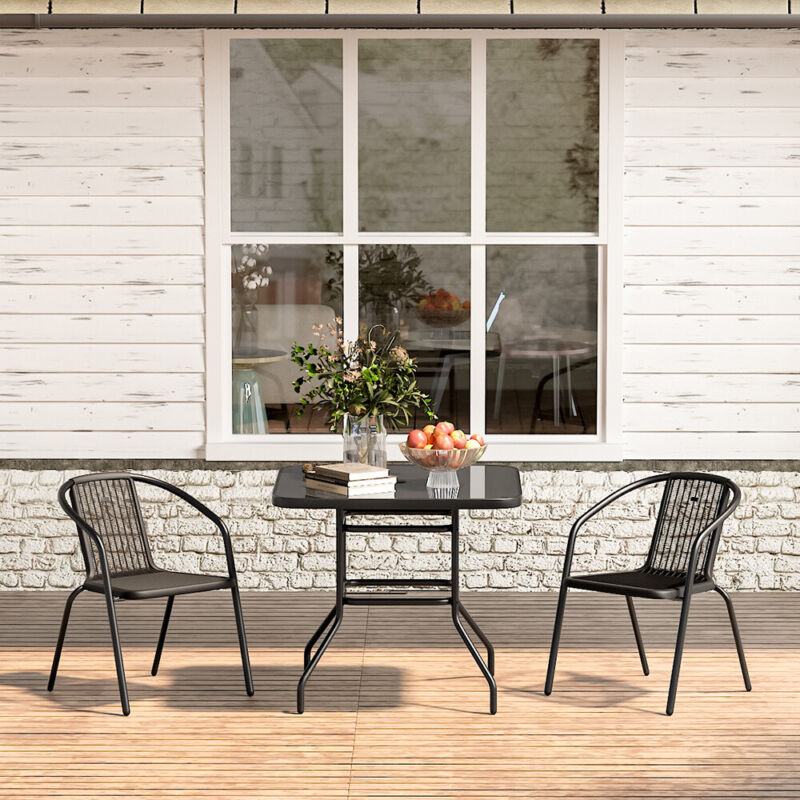 Tempered Glass Top Table Garden Dining Table Outdoor Patio Bistro Umbrella Hole