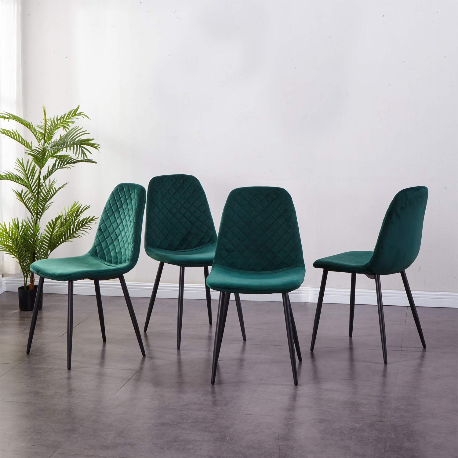 Set of 4 Argyle Velvet Dining Chairs w/ Metal Leg Padded Side Chair Home Kitchen