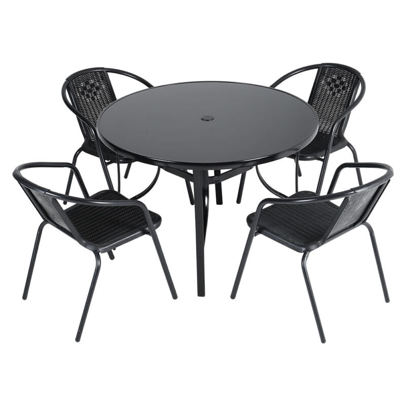 Tempered Glass Top Table Garden Dining Table Outdoor Patio Bistro Umbrella Hole