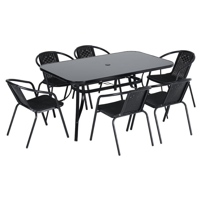 Tempered Glass Top Table Garden Dining Table Outdoor Patio Bistro Umbrella Hole
