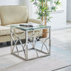 Coffee Table Stainless Steel Side Table W/Transparent Tempered Glass Home