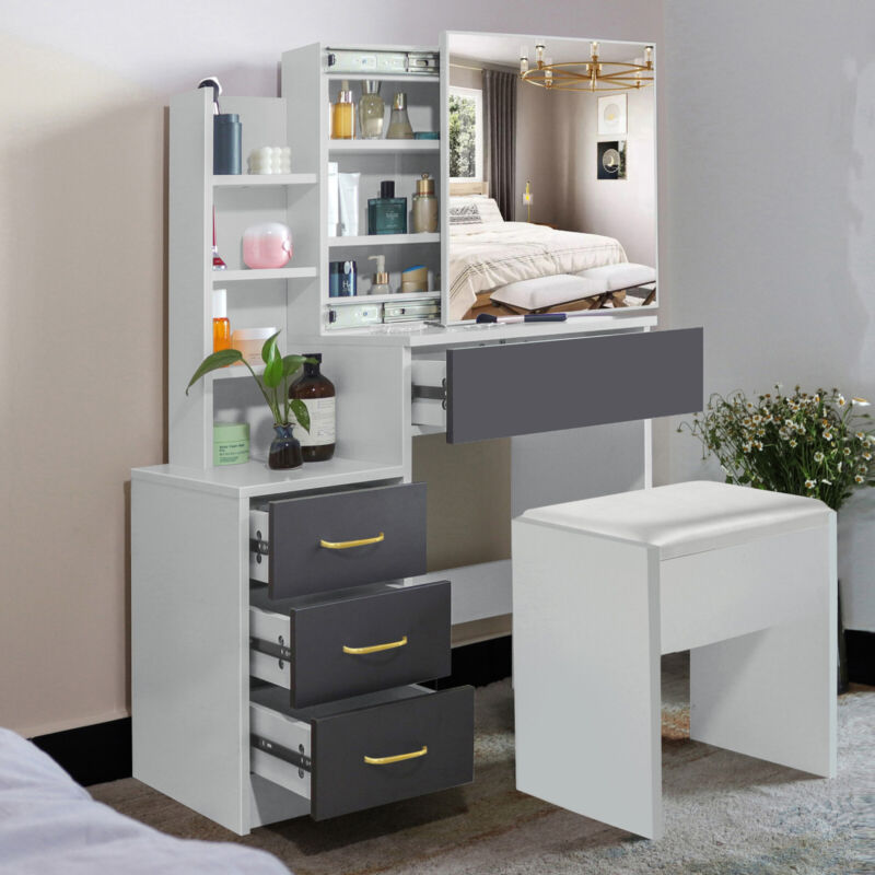 Dressing Table With Mirror Drawers Stool Set Bedroom Makeup Desk Vanity Table