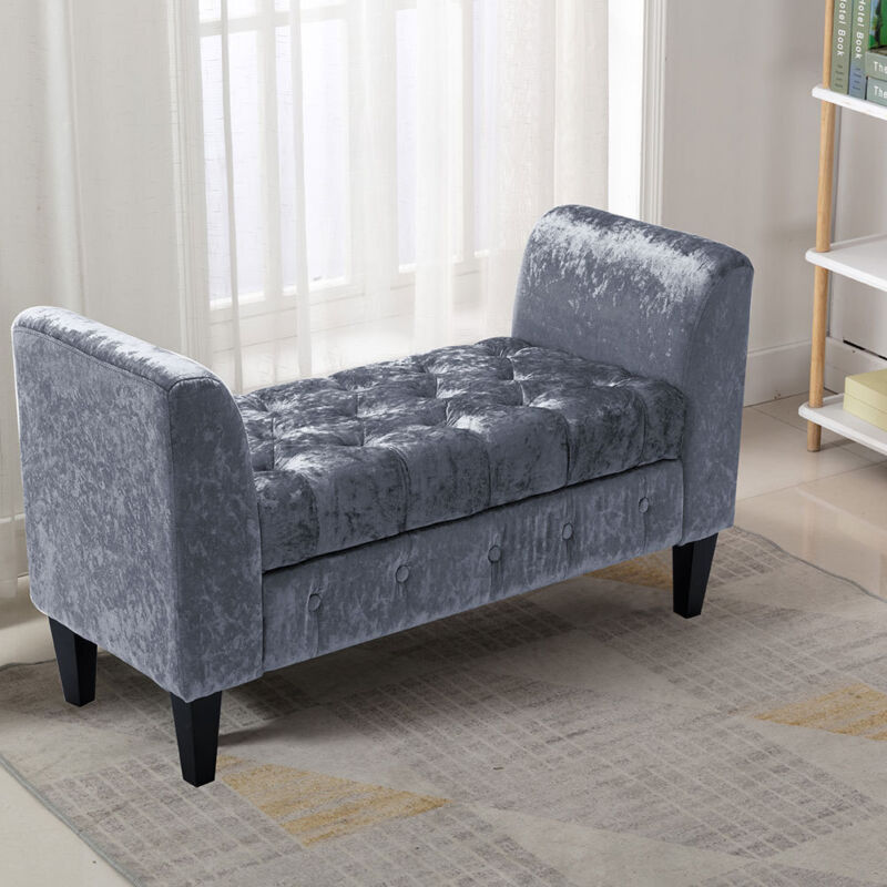 Velvet Fabric Storage Ottoman Bench Toy Bedding Organized Box Window Seat Chair