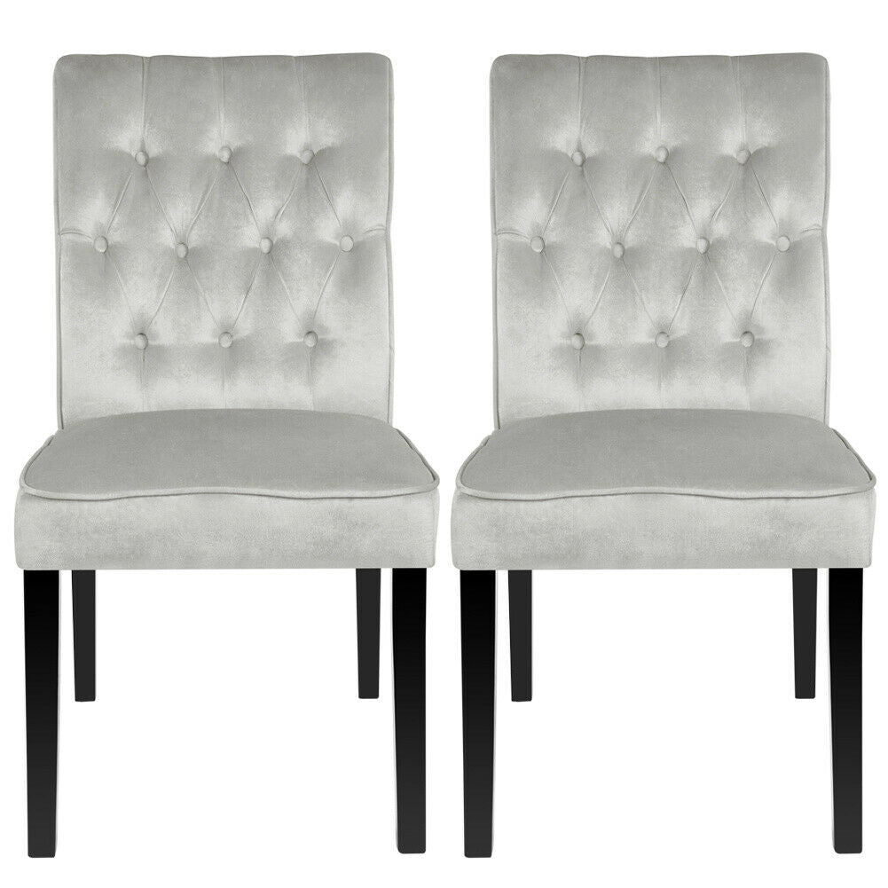 2X High Back Velvet Fabric Buttoned Back Dining Chairs Soft Side Chair Wood Legs