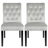 2X High Back Velvet Fabric Buttoned Back Dining Chairs Soft Side Chair Wood Legs