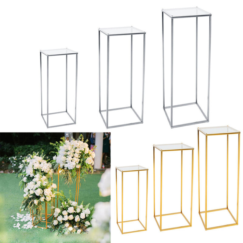 Metal Flower Rack Wedding Party Art Geometric Column Vases Stand Top Props Decor