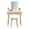 Modern Dressing Table Stool Set Makeup Mirror with LED Lights Wooden 2 Drawers
