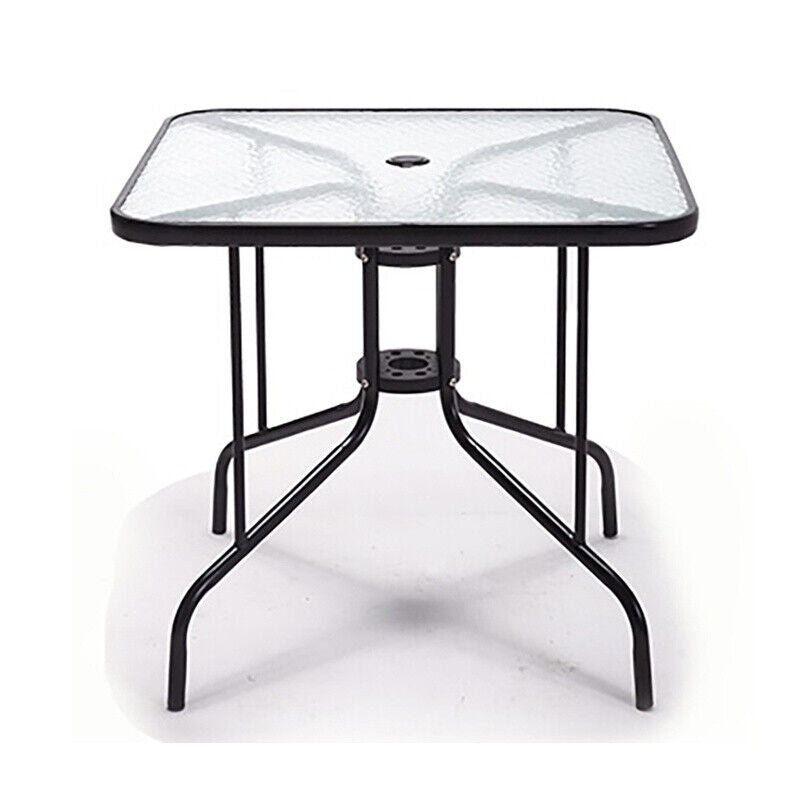 Outdoor Dining Table Garden Patio Bistro Cafe Tempered Glass Top Table Metal Leg