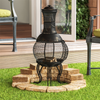 Steel Chiminea Large Fire Pit Garden Outdoor Patio BBQ Heater 110cm Black & Gold