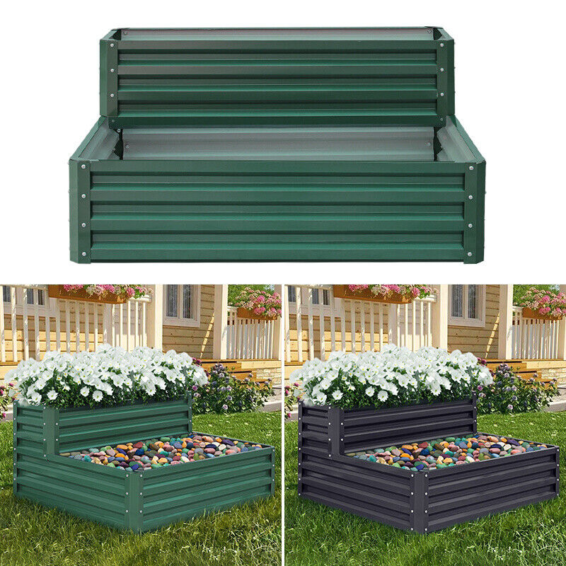 Galvanized Steel Raised Garden Bed Metal Patio Backyard Flower Vegetable Planter