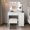 Dressing Table Stool Set with LED Mirror Cabinet Drawer Shelves Makeup Table