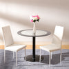 Black Tempered Round Glass Dining Table and 2/4 Leather Chairs Padded Seat Set